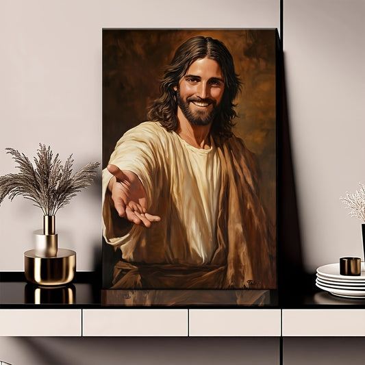 “Jesus Reaches Out” – Modern Christian Canvas Art with Solid Wood Frame