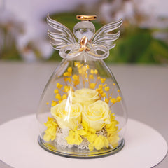 Eternal Flower Gift Box Angel Glass Cover Dried Rose Gift Box For Christmas New Year Valentine's Day Home Decor - Trending Tina