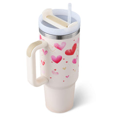 40 Oz Tumbler With Handle Straw Insulated, Stainless Steel Spill Proof Vacuum Coffee Cup Tumbler With Lid Tapered Mug Gifts For Valentine Lover Suitable For Car Gym Office Travel - Trending Tina