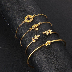 Tocona  T Fashion Bohemia Leaf Knot Hand Cuff Link Chain Charm Bracelet Bangle For Women Gold Bracelets Femme Jewelry 6115 - Trending Tina