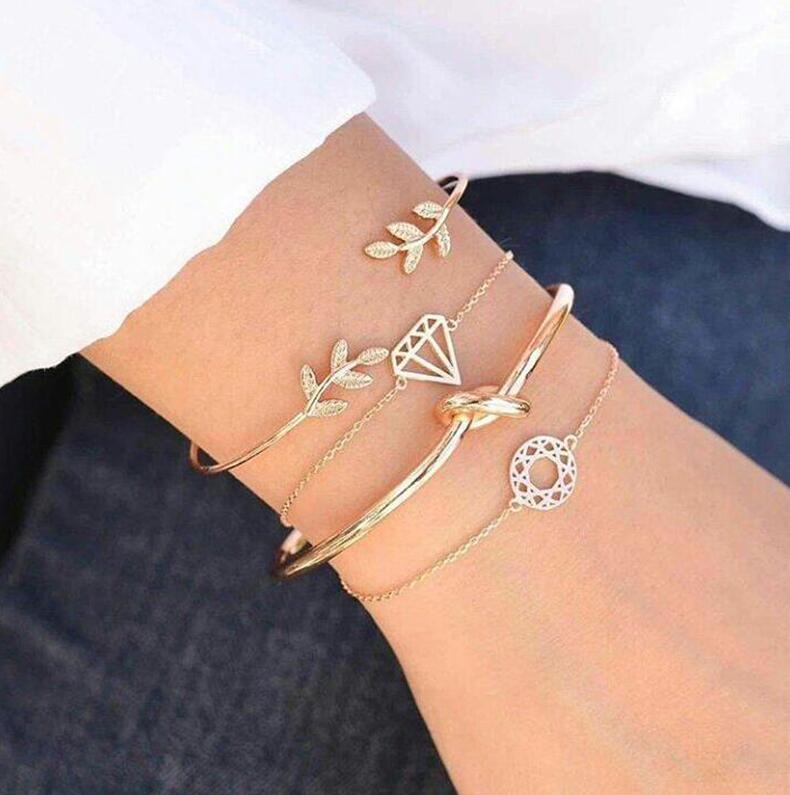 Tocona  T Fashion Bohemia Leaf Knot Hand Cuff Link Chain Charm Bracelet Bangle For Women Gold Bracelets Femme Jewelry 6115 - Trending Tina