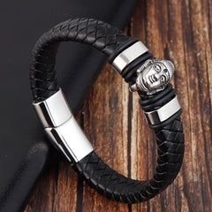 Genuine Leather Bracelet & Bangle Buddha Head