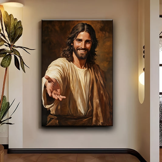 “Jesus Reaches Out” – Modern Christian Canvas Art with Solid Wood Frame