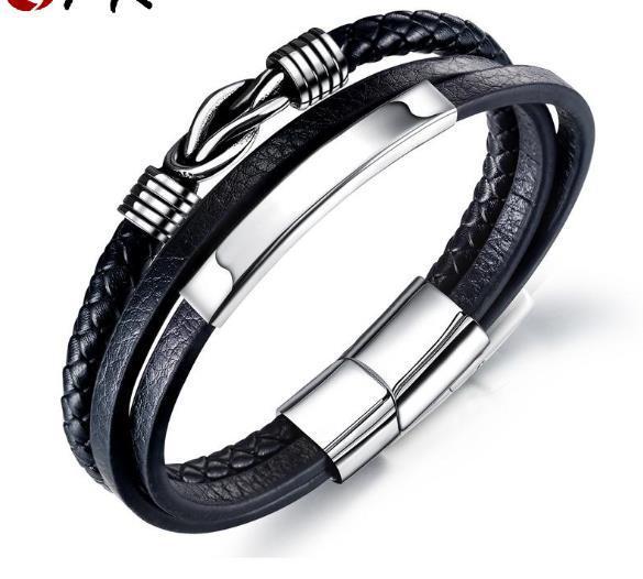 Black Multilayer Leather Bracelet For Men Bangle Jewelry