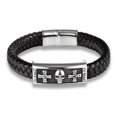 MKENDN Fashion Braided Leather Bracelets Skull Bracelet Punk Wrap Bracelet Stainless Steel Magnetic Buckle Fashion Bangles