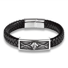 MKENDN Fashion Braided Leather Bracelets Skull Bracelet Punk Wrap Bracelet Stainless Steel Magnetic Buckle Fashion Bangles