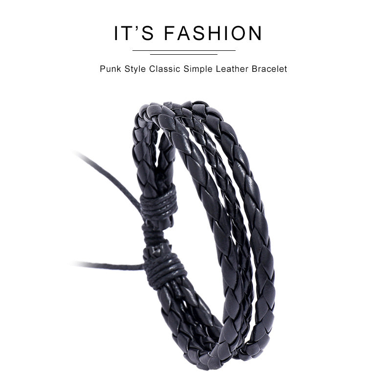 Leather Wrap Braided Wristband Cuff Punk Men Women Hot Surfer Adjustable Bracelet Bangle Couples Bohemia Jewelry - Trending Tina