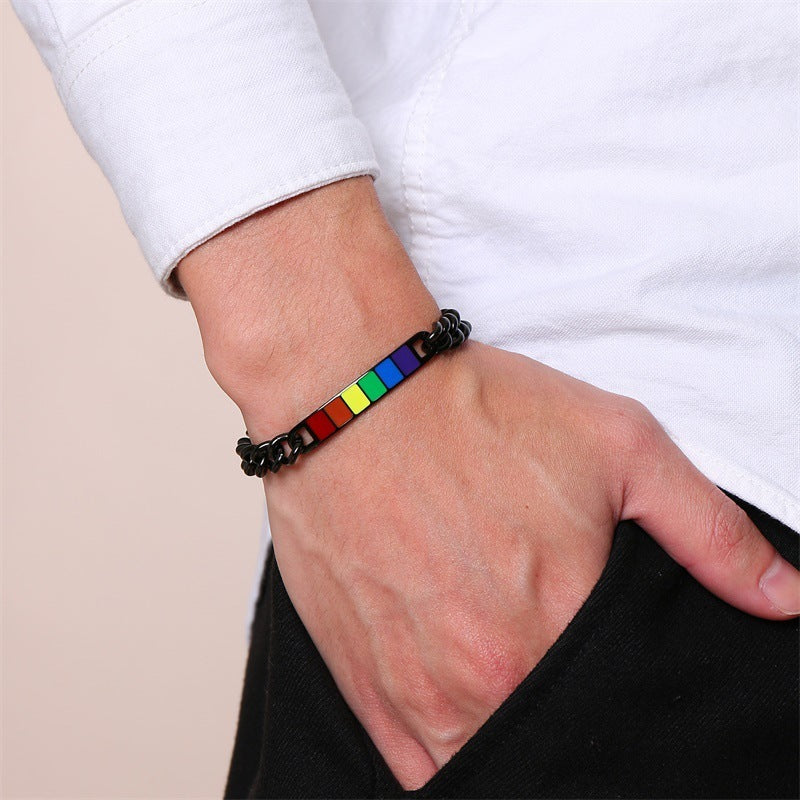 Couple Rainbow Bracelet Stainless Steel Bangle Bracelet Black