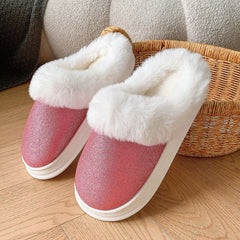 Fashion Frosted Sequined Plush Slippers Winter Warm Home Indoor Non-slip Bedroom Floor Fuzzy Slipper For Couple Women House Shoes - Trending Tina