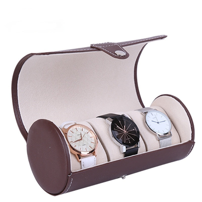 3-position Cylinder Watch Box Round Jewelry Storage Box Leather Watch Box Sub-watch Packaging Box - Trending Tina