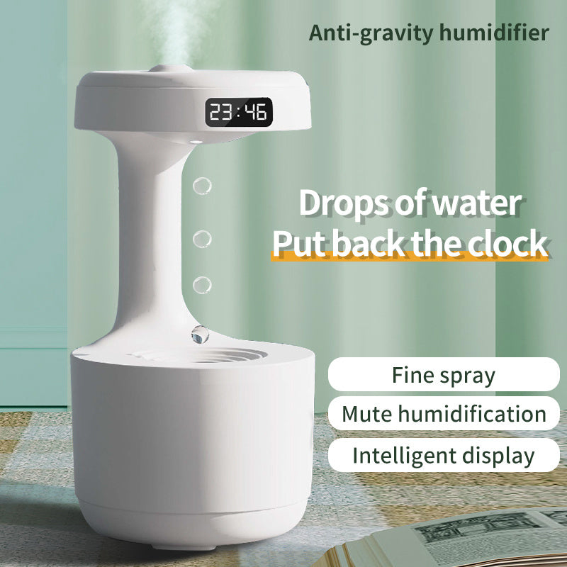 Bedroom Anti-Gravity Humidifier With Clock Water Drop Backflow Aroma Diffuser Large Capacity Office Bedroom Mute Heavy Fog Household Sprayer - Trending Tina