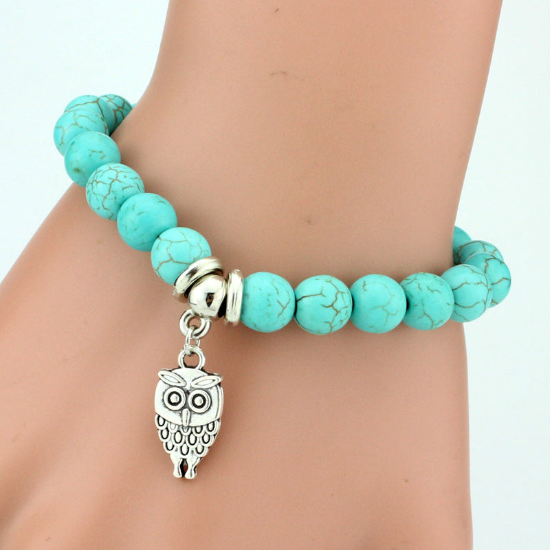 Vintage Turquoises Bracelets for Women Men Cross Tree Snake Owl Hand Pendant Charm Bracelet Bangle Fashion Jewelry - Trending Tina