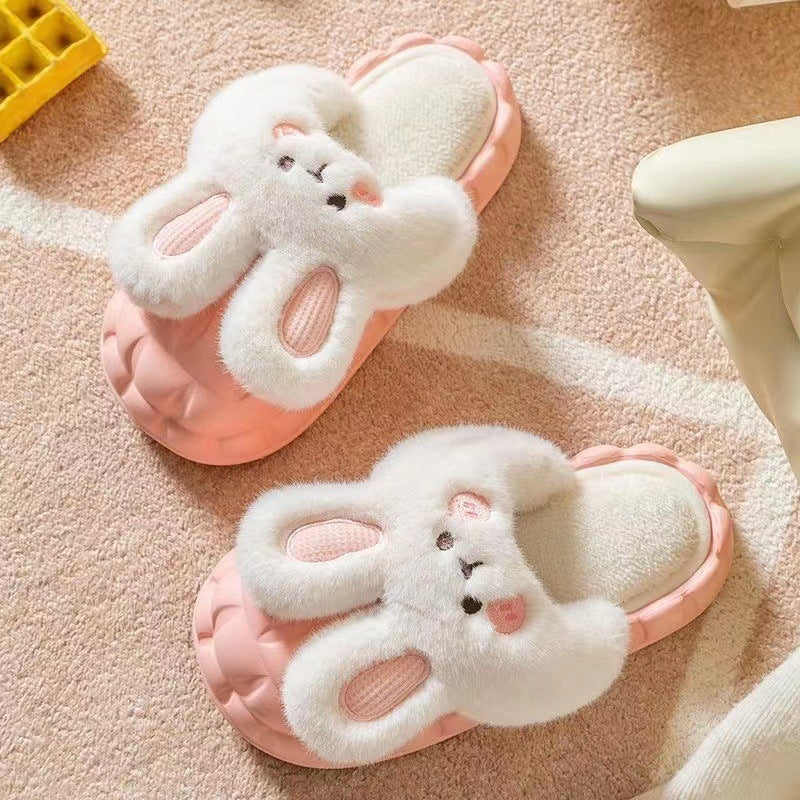 Cute Rabbit Shoes Winter Fuzzy Slippers Women Detachable Washable House Shoes - Trending Tina