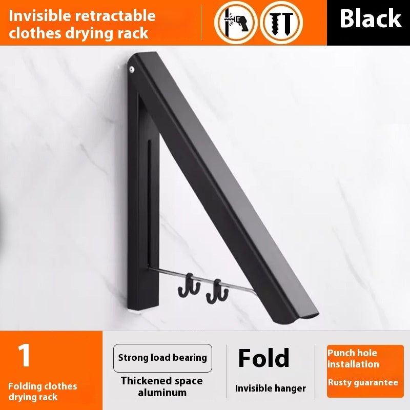 Punch-free Space Aluminum Foldable Invisible Folding Retractable Wall Hanger for Waterproof Hanging Underwear Coat Hanger