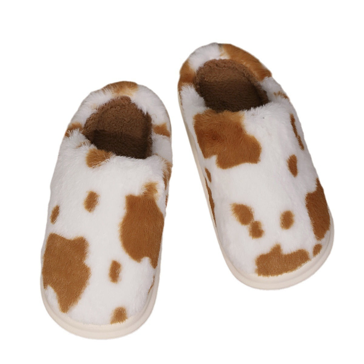 Cute Cow Spotted Plush Slippers Winter Warm Non-slip Bedroom Floor Fuzzy Slipper Couple Women House Shoes - Trending Tina