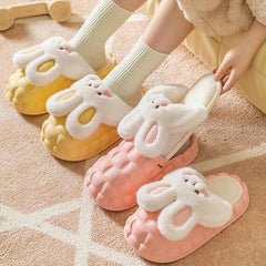 Cute Rabbit Shoes Winter Fuzzy Slippers Women Detachable Washable House Shoes - Trending Tina