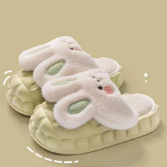 Cute Rabbit Shoes Winter Fuzzy Slippers Women Detachable Washable House Shoes - Trending Tina