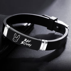 Hip Hop Bad Bunny Stainless Steel Silicone Bracelet Bangle