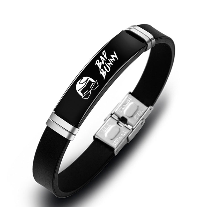 Hip Hop Bad Bunny Stainless Steel Silicone Bracelet Bangle