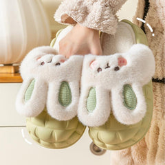 Cute Rabbit Shoes Winter Fuzzy Slippers Women Detachable Washable House Shoes - Trending Tina