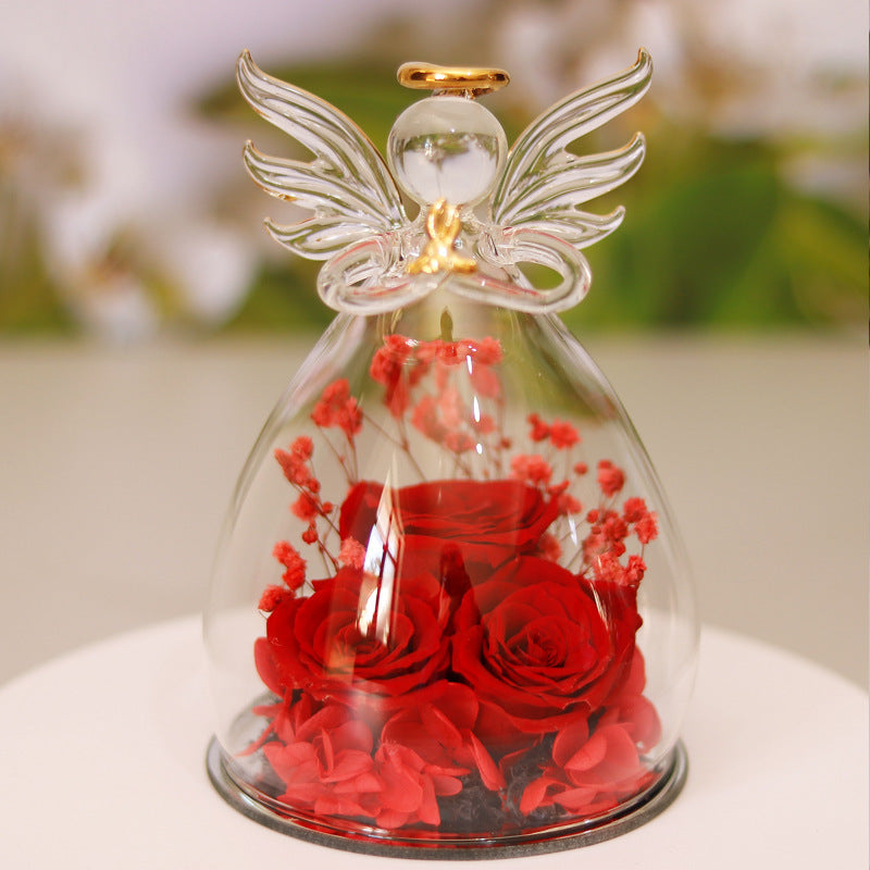 Eternal Flower Gift Box Angel Glass Cover Dried Rose Gift Box For Christmas New Year Valentine's Day Home Decor - Trending Tina