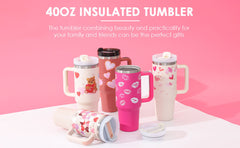 40 Oz Tumbler With Handle Straw Insulated, Stainless Steel Spill Proof Vacuum Coffee Cup Tumbler With Lid Tapered Mug Gifts For Valentine Lover Suitable For Car Gym Office Travel - Trending Tina