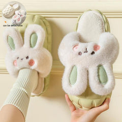 Cute Rabbit Shoes Winter Fuzzy Slippers Women Detachable Washable House Shoes - Trending Tina