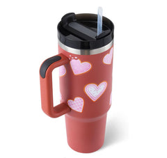 40 Oz Tumbler With Handle Straw Insulated, Stainless Steel Spill Proof Vacuum Coffee Cup Tumbler With Lid Tapered Mug Gifts For Valentine Lover Suitable For Car Gym Office Travel - Trending Tina