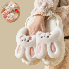 Cute Rabbit Shoes Winter Fuzzy Slippers Women Detachable Washable House Shoes - Trending Tina