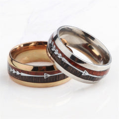 Stainless Steel Wood Grain Arrow Inlaid Ring - Trending Tina