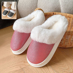 Fashion Frosted Sequined Plush Slippers Winter Warm Home Indoor Non-slip Bedroom Floor Fuzzy Slipper For Couple Women House Shoes - Trending Tina