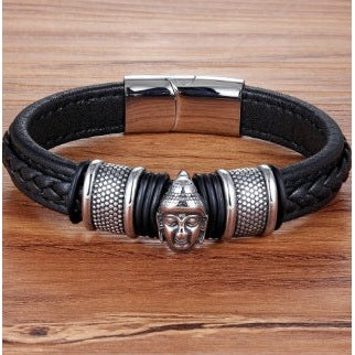 Genuine Leather Bracelet & Bangle Buddha Head