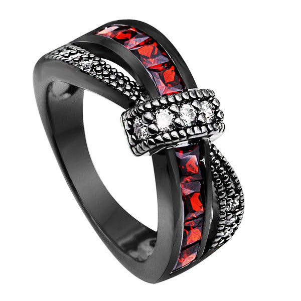 New Black Gold Garnet Red Cross Zircon Ring - Trending Tina