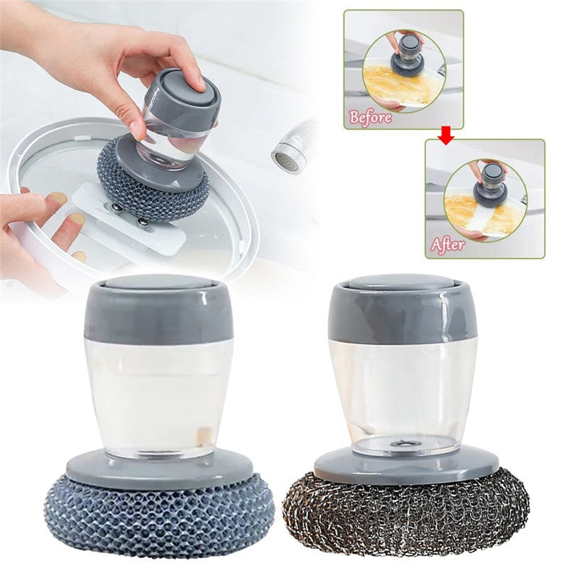 Kitchen Soap Dispensing Palm Brush Cleaner Push-type Brush Kitchen Detergent Tools - Trending Tina