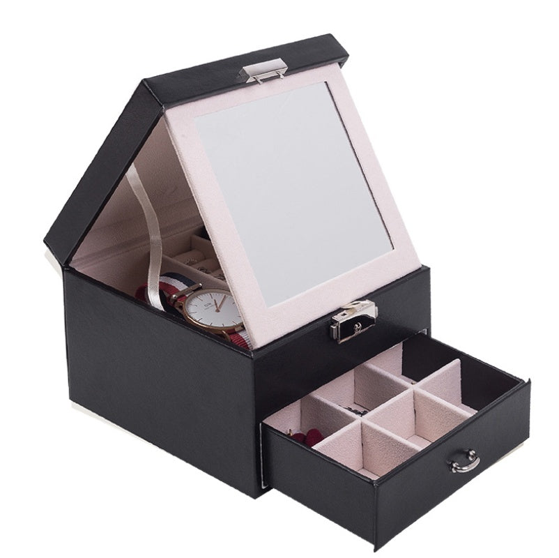 European pu leather jewelry box Simple double jewelry storage box Earrings ring creative jewelry box wholesale - Trending Tina