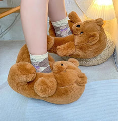 Bear Cotton Slippers Plush Slippers Kappibara Slippers Cartoon Capybara Cotton Slippers - Trending Tina