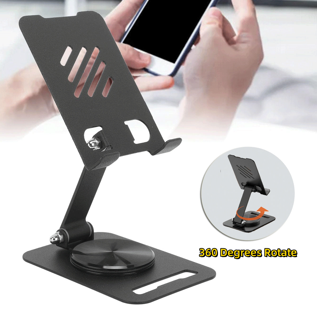 360 Degrees Rotate Metal Desk Mobile Phone Holder Stand For Phone Pad Adjustable Desktop Tablet Holderl Table Cell Phone Stand - Trending Tina