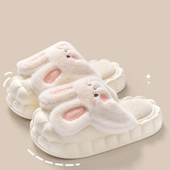 Cute Rabbit Shoes Winter Fuzzy Slippers Women Detachable Washable House Shoes - Trending Tina