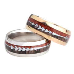 Stainless Steel Wood Grain Arrow Inlaid Ring - Trending Tina