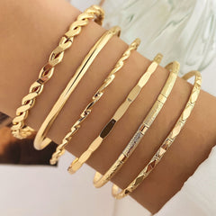 Bohemian Metal Chain Bracelet Set For Women Geometric Gold Color Thick Link Chain  Bangle Female Fashion Jewelry - Trending Tina