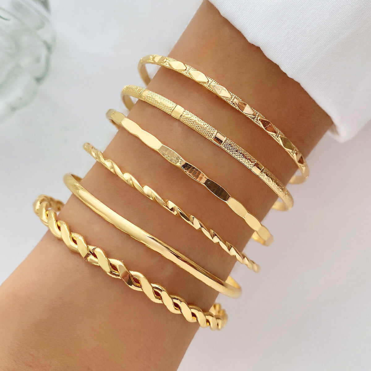 Bohemian Metal Chain Bracelet Set For Women Geometric Gold Color Thick Link Chain  Bangle Female Fashion Jewelry - Trending Tina