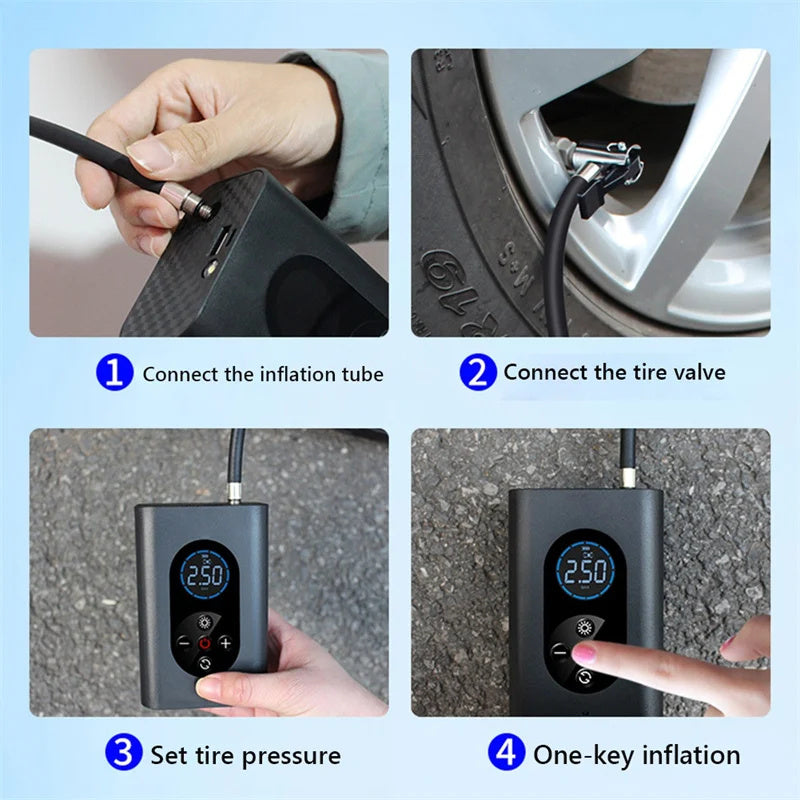 Cordless Tyre Inflator Portable Air Compressor M8 And Electric Bike Pump 4000mAh 150PSI LED Light For Car Motorcycle Ball Bike