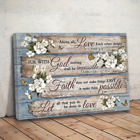 “Faith & Florals” Wood-Framed Christian Wall Art – Scripture Canvas for Elegant Home Décor