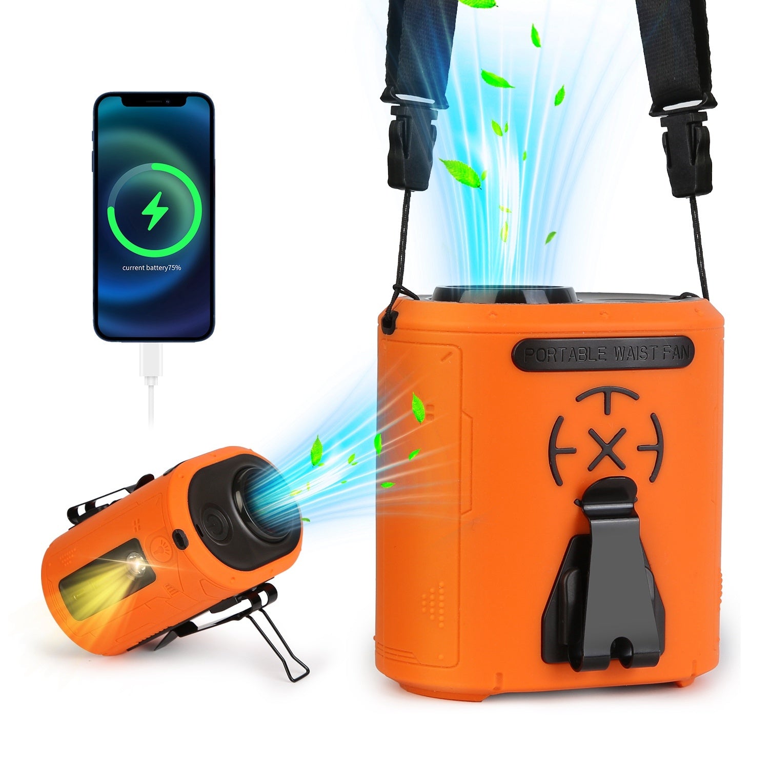 wearable 5 in 1 turbo belt fan with flashlight