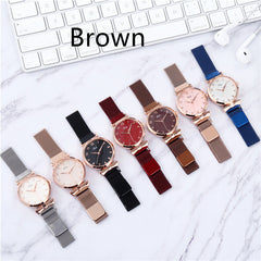 Casual Gift Set Women Disc Mesh Belt Quartz Watch Bracelet Bangle Set 6pcsset - Trending Tina