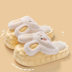 Cute Rabbit Shoes Winter Fuzzy Slippers Women Detachable Washable House Shoes - Trending Tina