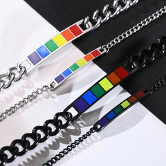 Couple Rainbow Bracelet Stainless Steel Bangle Bracelet Black