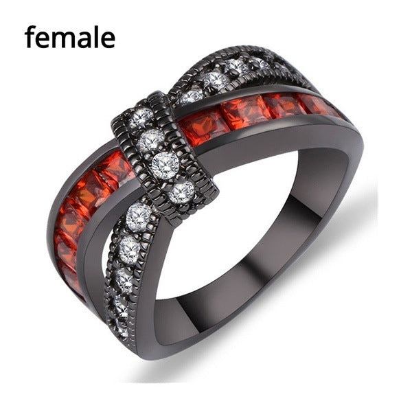 New Black Gold Garnet Red Cross Zircon Ring - Trending Tina