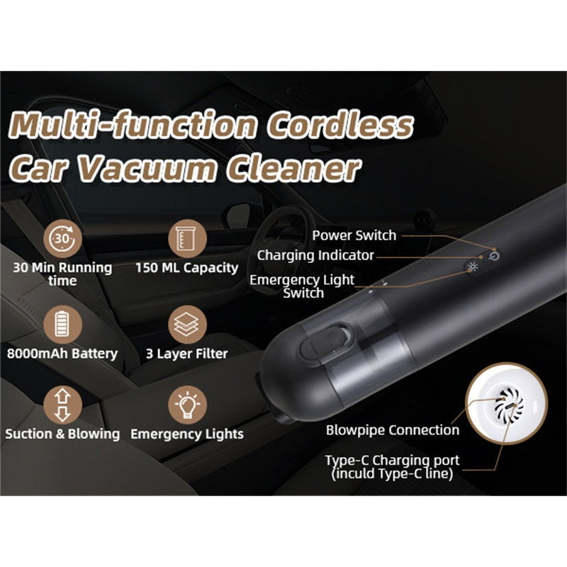 Shell Multifunctional Car Vacuum Cleaner 10kPa Outdoor Suction Blowing And Charging Integrated Car Vacuum Cleaner