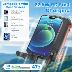 Solar Power Bank 49,800mAh – Wireless, Fast Charge & Flashlight